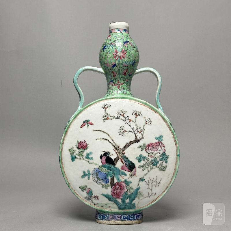 清晚期 粉彩花鸟葫芦扁瓶 - 图7